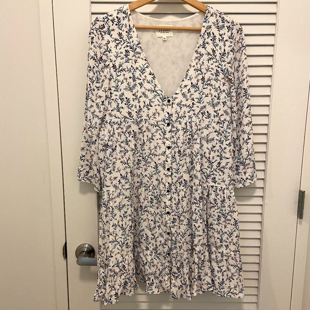 Sezane Aure Dress in Blue foliage print white 36 - Picture 4 of 7